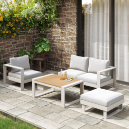 4-Pieces Modular Outdoor Sofa Set Aluminum & Acacia for 4 Person in Light Grey - thumbnail 2