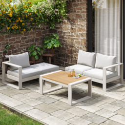4-Pieces Modular Outdoor Sofa Set Aluminum & Acacia for 4 Person in Light Grey - thumbnail 9
