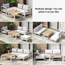 4-Pieces Modular Outdoor Sofa Set Aluminum & Acacia for 4 Person in Light Grey - thumbnail 5