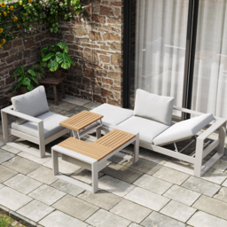 4-Pieces Modular Outdoor Sofa Set Aluminum & Acacia for 4 Person in Light Grey - thumbnail 1