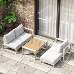 4-Pieces Modular Outdoor Sofa Set Aluminum & Acacia for 4 Person in Light Grey - thumbnail 8