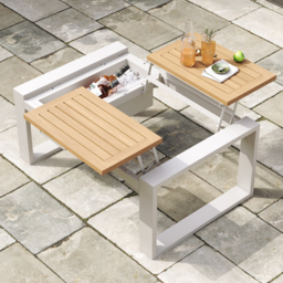4-Pieces Modular Outdoor Sofa Set Aluminum & Acacia for 4 Person in Light Grey - thumbnail 3