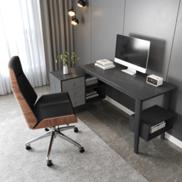 Ultic Gray Reversible L-Shaped Desk & Faux Leather Office Chair Set  with Wheels - thumbnail 1