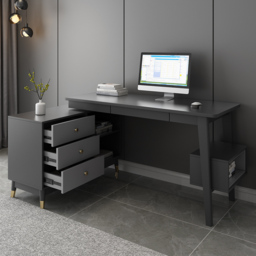 Ultic Gray Reversible L-Shaped Desk & Faux Leather Office Chair Set  with Wheels - thumbnail 3