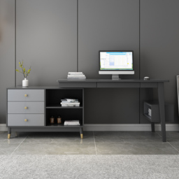 Ultic Gray Reversible L-Shaped Desk & Faux Leather Office Chair Set  with Wheels - thumbnail 5