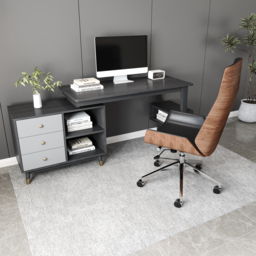 Ultic Gray Reversible L-Shaped Desk & Faux Leather Office Chair Set  with Wheels - thumbnail 2