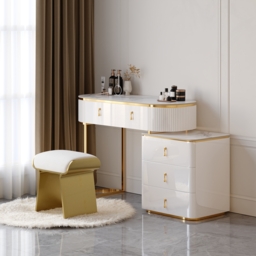 Extendable Pewter Modern White Nordic Dressing Table Sintered Stone Top 5-Drawer Dressing Table