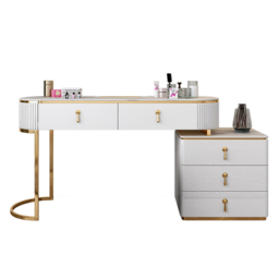 Extendable Pewter Modern White Nordic Dressing Table Sintered Stone Top 5-Drawer Dressing Table - thumbnail 5