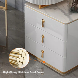 Extendable Pewter Modern White Nordic Dressing Table Sintered Stone Top 5-Drawer Dressing Table - thumbnail 8
