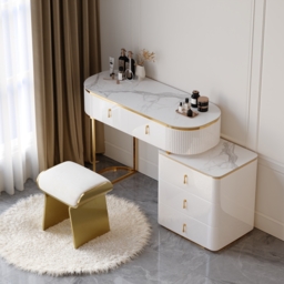 Extendable Pewter Modern White Nordic Dressing Table Sintered Stone Top 5-Drawer Dressing Table - thumbnail 3
