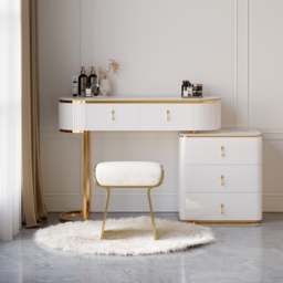 Extendable Pewter Modern White Nordic Dressing Table Sintered Stone Top 5-Drawer Dressing Table - thumbnail 2