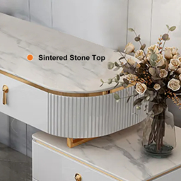 Extendable Pewter Modern White Nordic Dressing Table Sintered Stone Top 5-Drawer Dressing Table - thumbnail 7