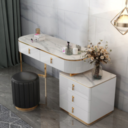 Extendable Pewter Modern White Nordic Dressing Table Sintered Stone Top 5-Drawer Dressing Table - thumbnail 4
