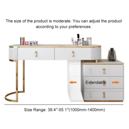 Extendable Pewter Modern White Nordic Dressing Table Sintered Stone Top 5-Drawer Dressing Table - thumbnail 6