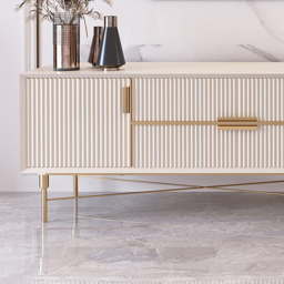 Modern Off White TV Stand for 2159mm TVs with 4 Drawers & Doors MDF - thumbnail 5