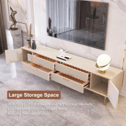 Modern Off White TV Stand for 2159mm TVs with 4 Drawers & Doors MDF - thumbnail 7