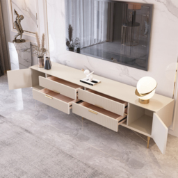 Modern Off White TV Stand for 2159mm TVs with 4 Drawers & Doors MDF - thumbnail 2