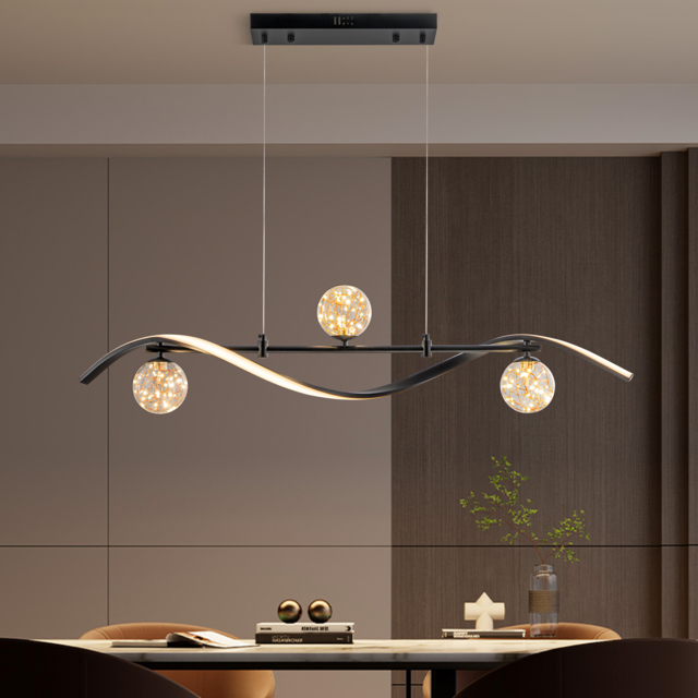 LED Linear Kitchen Island Light – 4-Light Dimmable Black Fixture with Glass Globe Shades - image 1