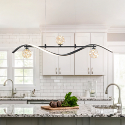 LED Linear Kitchen Island Light – 4-Light Dimmable Black Fixture with Glass Globe Shades - thumbnail 3