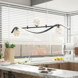 LED Linear Kitchen Island Light – 4-Light Dimmable Black Fixture with Glass Globe Shades - thumbnail 4