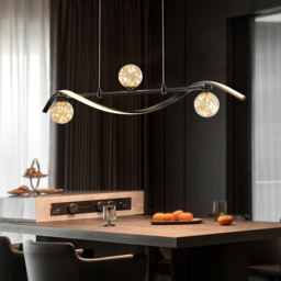 LED Linear Kitchen Island Light – 4-Light Dimmable Black Fixture with Glass Globe Shades - thumbnail 2