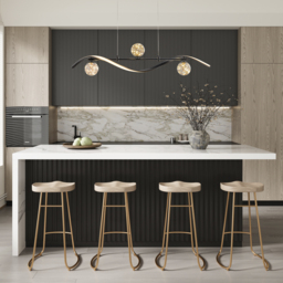 LED Linear Kitchen Island Light – 4-Light Dimmable Black Fixture with Glass Globe Shades - thumbnail 6