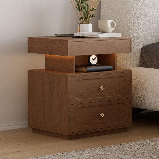 Modern Smart Bedside Table with Light 2 Drawer Bedside Table with Charging Station - image 1