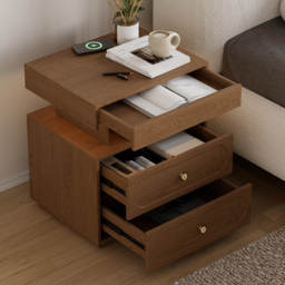 Modern Smart Bedside Table with Light 2 Drawer Bedside Table with Charging Station - thumbnail 3