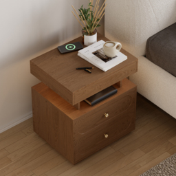 Modern Smart Bedside Table with Light 2 Drawer Bedside Table with Charging Station - thumbnail 4