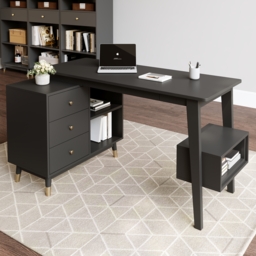 Ultic Black L Shaped Home Office Desk Desk with Storage Drawers & Shelf Computer Desk (1200mm)