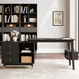 Ultic Black L Shaped Home Office Desk Desk with Storage Drawers & Shelf Computer Desk (1200mm) - thumbnail 5