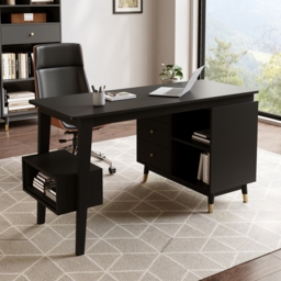 Ultic Black L Shaped Home Office Desk Desk with Storage Drawers & Shelf Computer Desk (1200mm) - thumbnail 2