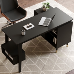Ultic Black L Shaped Home Office Desk Desk with Storage Drawers & Shelf Computer Desk (1200mm) - thumbnail 4
