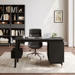 Ultic Black L Shaped Home Office Desk Desk with Storage Drawers & Shelf Computer Desk (1200mm) - thumbnail 3