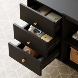 Ultic Black L Shaped Home Office Desk Desk with Storage Drawers & Shelf Computer Desk (1200mm) - thumbnail 6