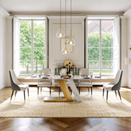 220 cm Rectangle Dining Table Faux Marble Top for 10 Stainless Steel Modern - thumbnail 6