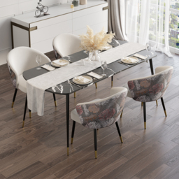 Set of 6 Velvet Dining Chairs Upholstered Modern White Dining Room Chairs with Arm - thumbnail 2