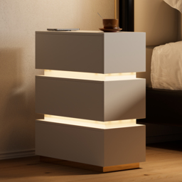 Narrow Smart 3-Drawer Bedside Table with Charging Station Bedside Table with Light in White - thumbnail 2