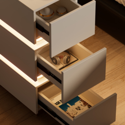 Narrow Smart 3-Drawer Bedside Table with Charging Station Bedside Table with Light in White - thumbnail 6