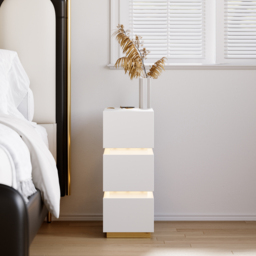 Narrow Smart 3-Drawer Bedside Table with Charging Station Bedside Table with Light in White - thumbnail 3