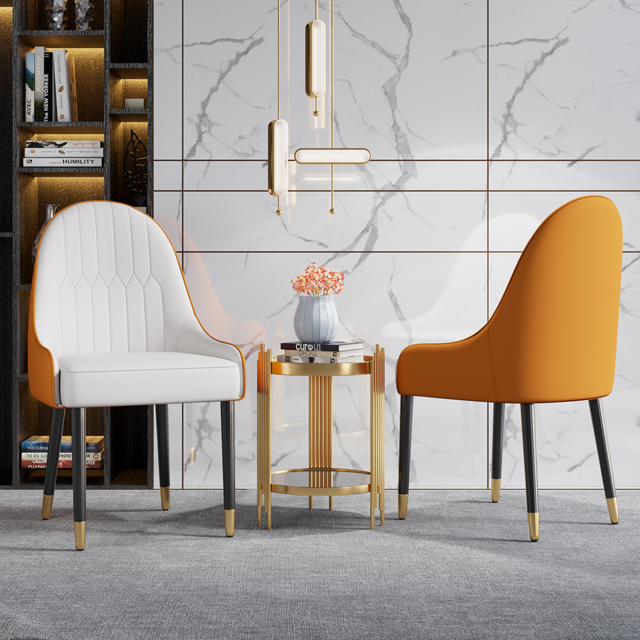 Set of 2 Modern Dining Chairs PU Leather with Upholstered in White & Orange Dining Room Chairs - image 1