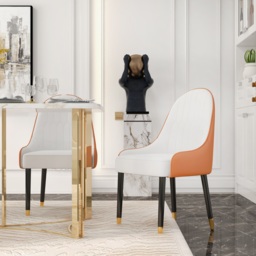Set of 2 Modern Dining Chairs PU Leather with Upholstered in White & Orange Dining Room Chairs - thumbnail 4