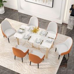 Set of 2 Modern Dining Chairs PU Leather with Upholstered in White & Orange Dining Room Chairs - thumbnail 5