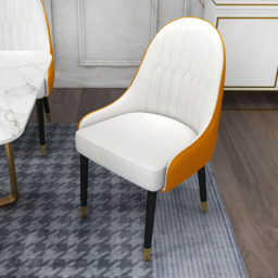 Set of 2 Modern Dining Chairs PU Leather with Upholstered in White & Orange Dining Room Chairs - thumbnail 6