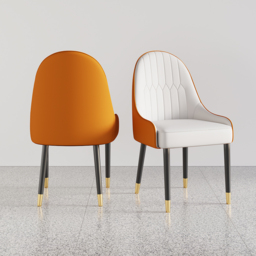Set of 2 Modern Dining Chairs PU Leather with Upholstered in White & Orange Dining Room Chairs - thumbnail 7