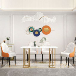 Set of 2 Modern Dining Chairs PU Leather with Upholstered in White & Orange Dining Room Chairs - thumbnail 3