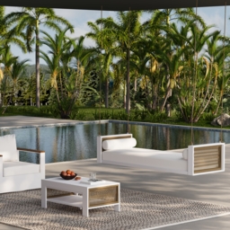 Fencura Patio Woven Rope Hanging Daybed Exterior Porch Swing Chair Sofa in White Cushion & Pillow Included - thumbnail 5