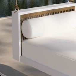 Fencura Patio Woven Rope Hanging Daybed Exterior Porch Swing Chair Sofa in White Cushion & Pillow Included - thumbnail 8