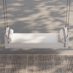 Fencura Patio Woven Rope Hanging Daybed Exterior Porch Swing Chair Sofa in White Cushion & Pillow Included - thumbnail 3