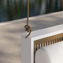 Fencura Patio Woven Rope Hanging Daybed Exterior Porch Swing Chair Sofa in White Cushion & Pillow Included - thumbnail 7